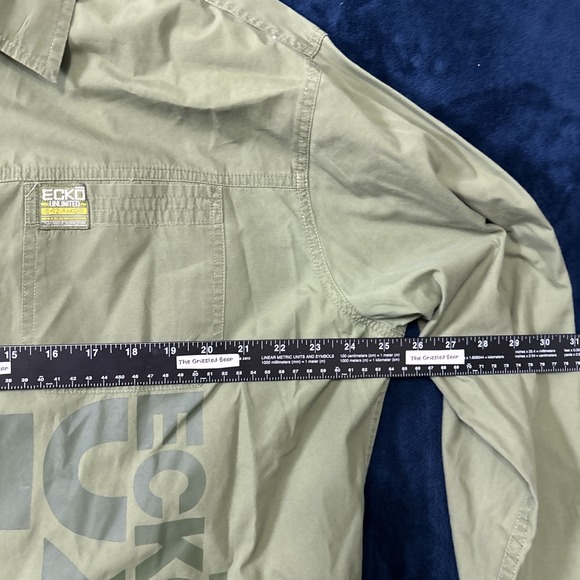Ecko Unltd Mens Button Up Shirt Army Green Size XXL LS Logo Spellout Military - Picture 9 of 15